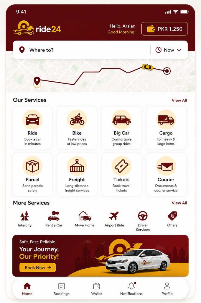Ride24 driver app dashboard preview