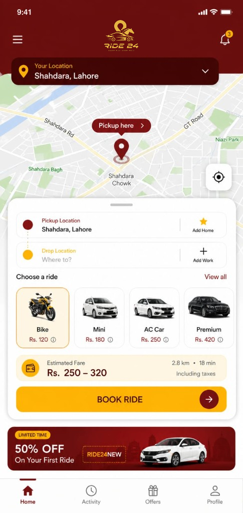 Ride24 rider booking app preview
