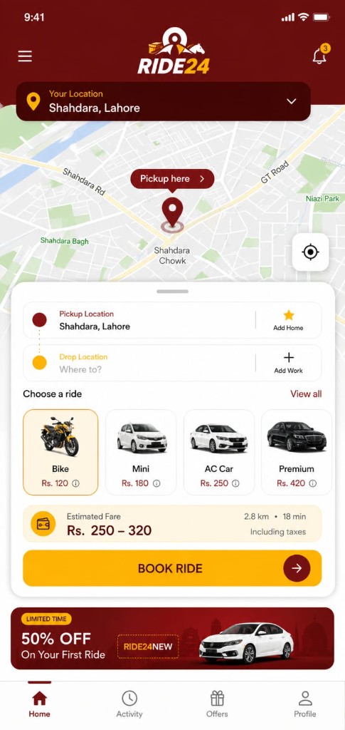 Ride24 rider booking app preview